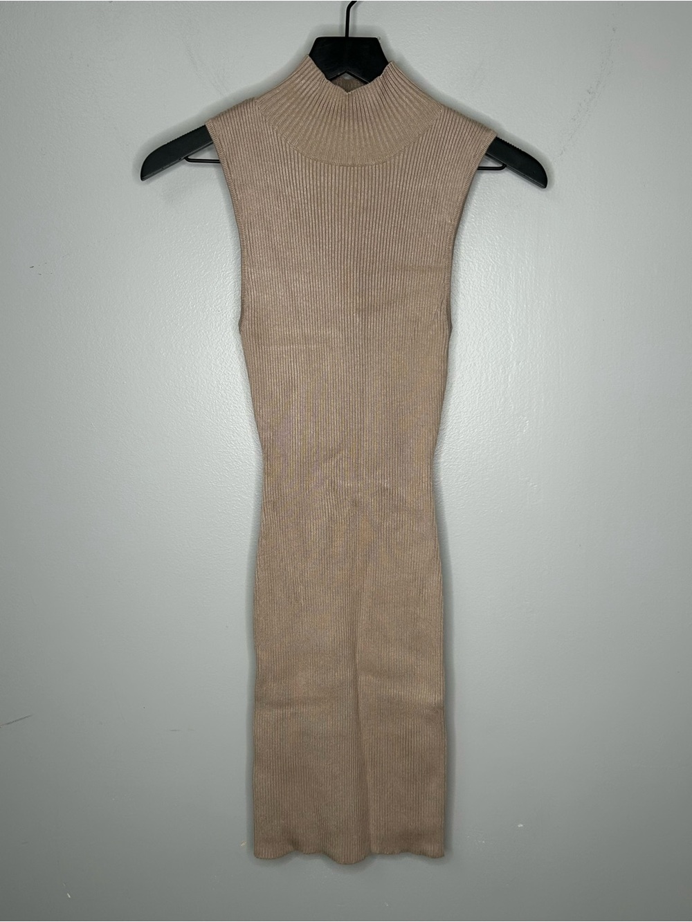 White Fox Beige Ribbed Bodycon Midi Dress Size XS